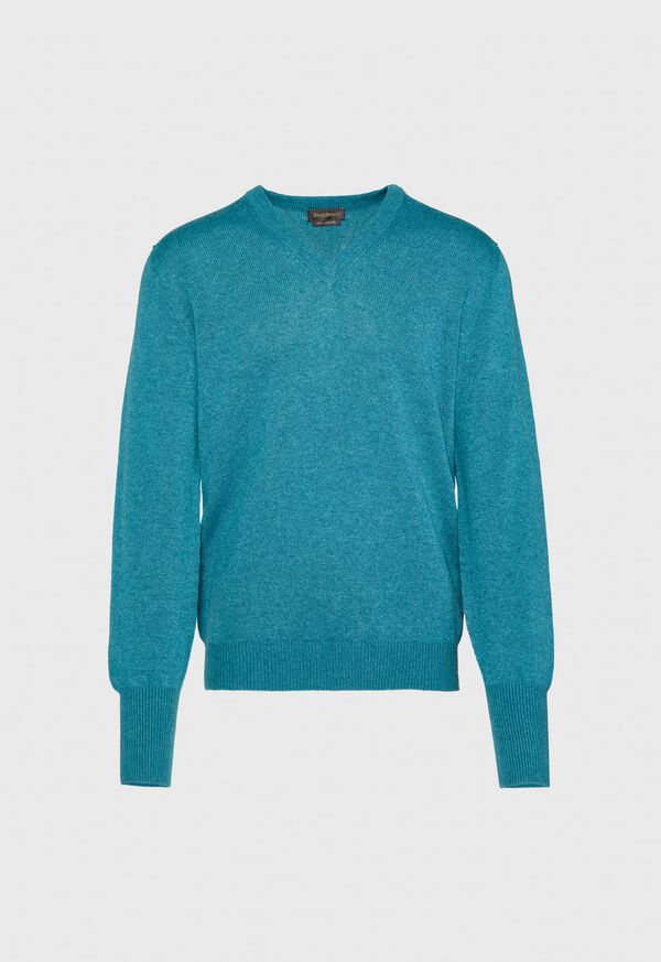 Turquoise Paul Stuart Classic Cashmere Double Ply V-Neck | UK_PAUL28903