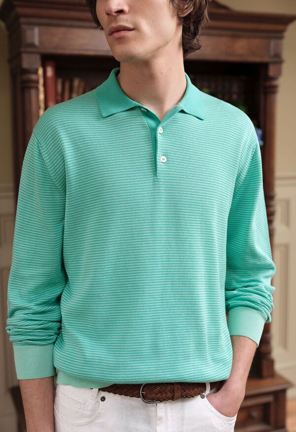 Turquoise Paul Stuart Cotton Stripe Long Sleeve | UK_PAUL14409