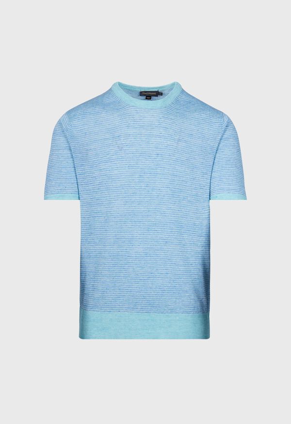 Turquoise Paul Stuart Striped Short Sleeve Linen Crewneck | UK_PAUL85661