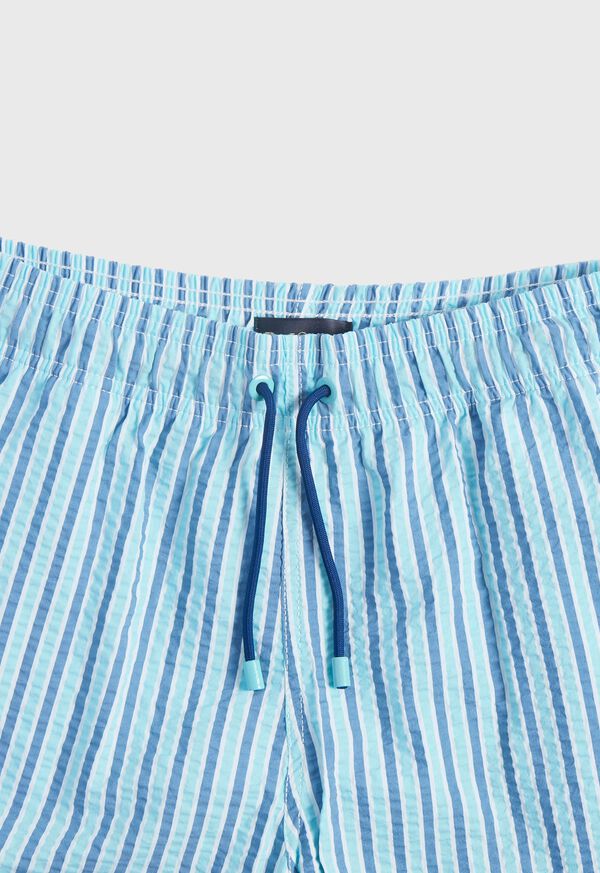 Turquoise / Blue Paul Stuart Seersucker Swim Trunk | UK_PAUL63421