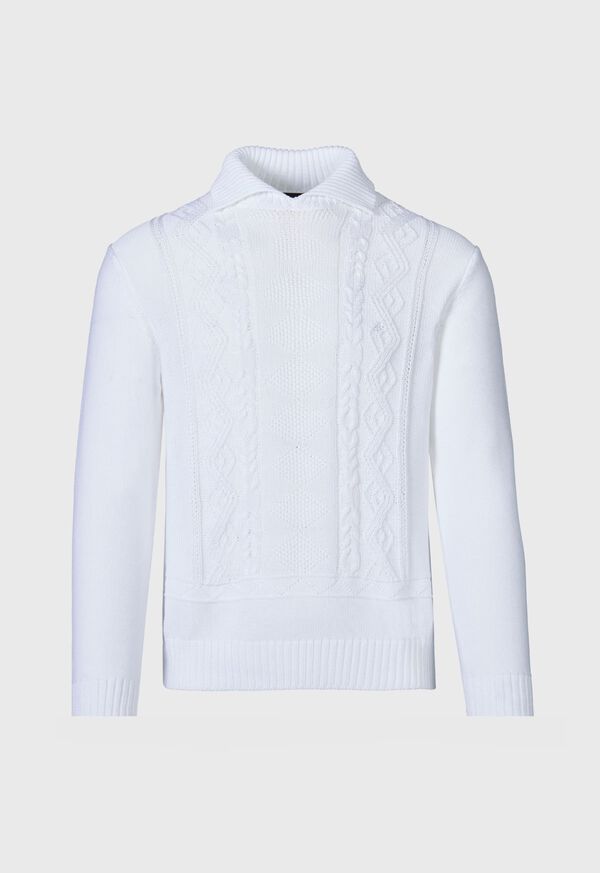 White Paul Stuart Aran Cable Mock Neck Cotton | UK_PAUL42415