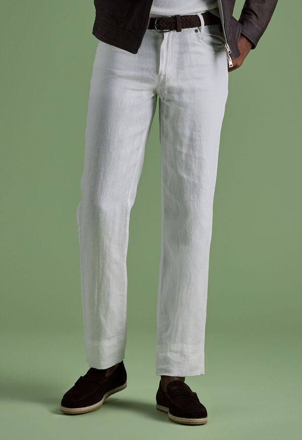 White Paul Stuart Linen Five Pocket | UK_PAUL58186