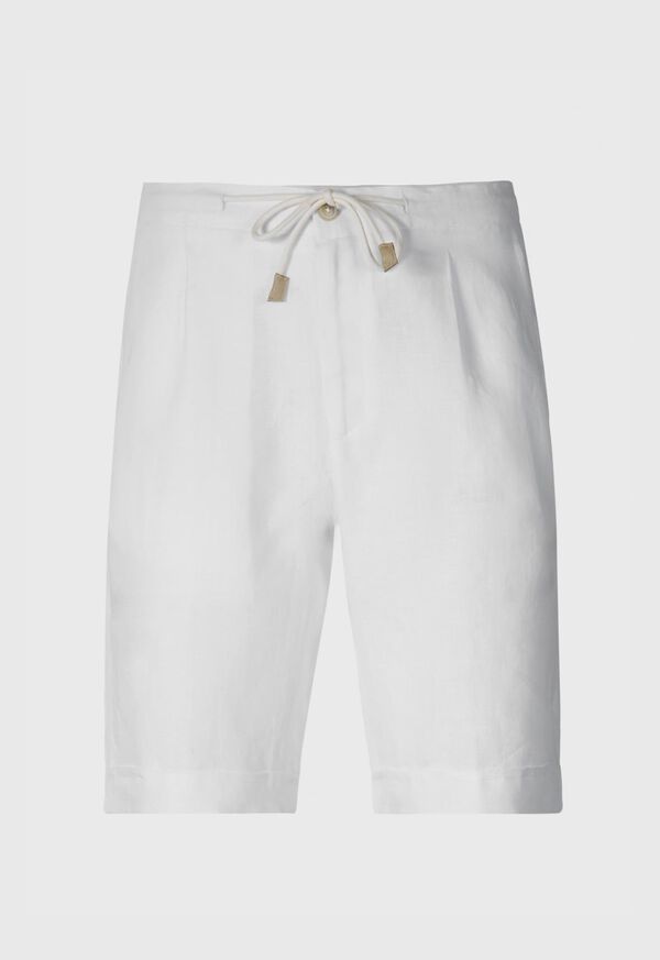 White Paul Stuart Linen Tucked Pleat Bermuda Short | UK_PAUL79566