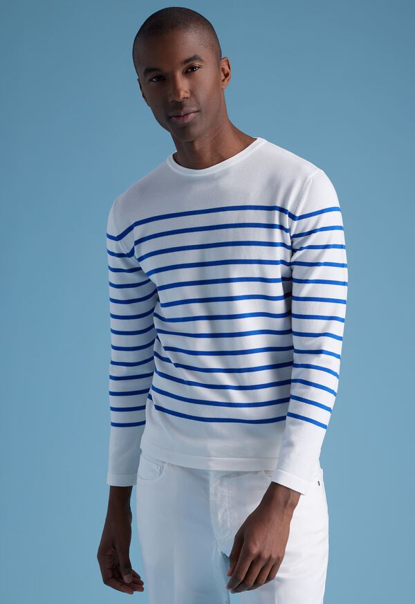 White / Blue Paul Stuart Striped Crewneck | UK_PAUL75932