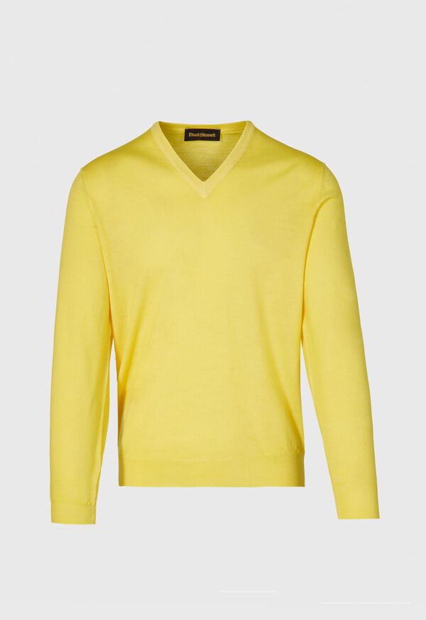 Yellow Paul Stuart Merino Wool Watercolor V-Neck | UK_PAUL47165