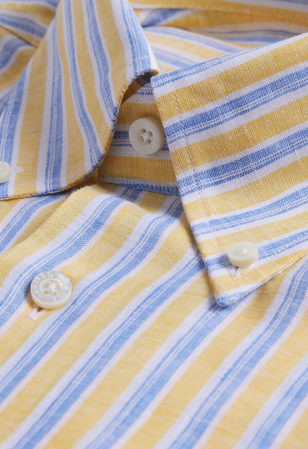 Yellow / Blue Paul Stuart Linen Shadow Stripe | UK_PAUL78425