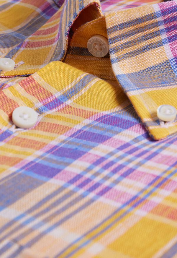 Yellow / Purple Paul Stuart Linen Plaid | UK_PAUL29695